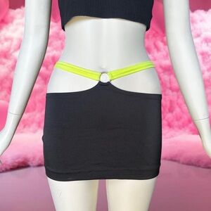 Black o-ring micro skirt with neon whale tail